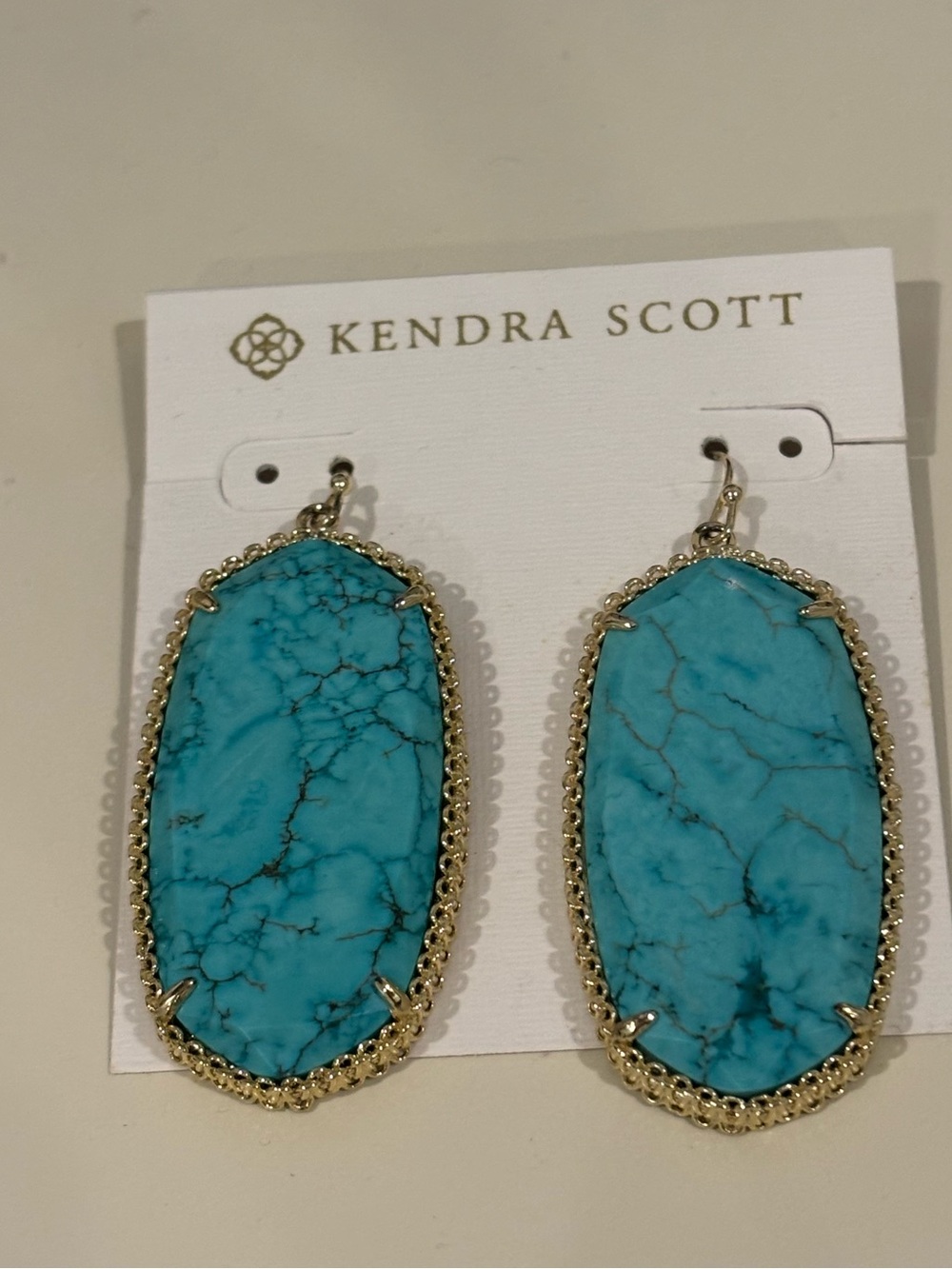 🩵💛NWOT *Rare*Kendra Scott Blue Turquoise Gold Oval Drop Earrings🩵💛